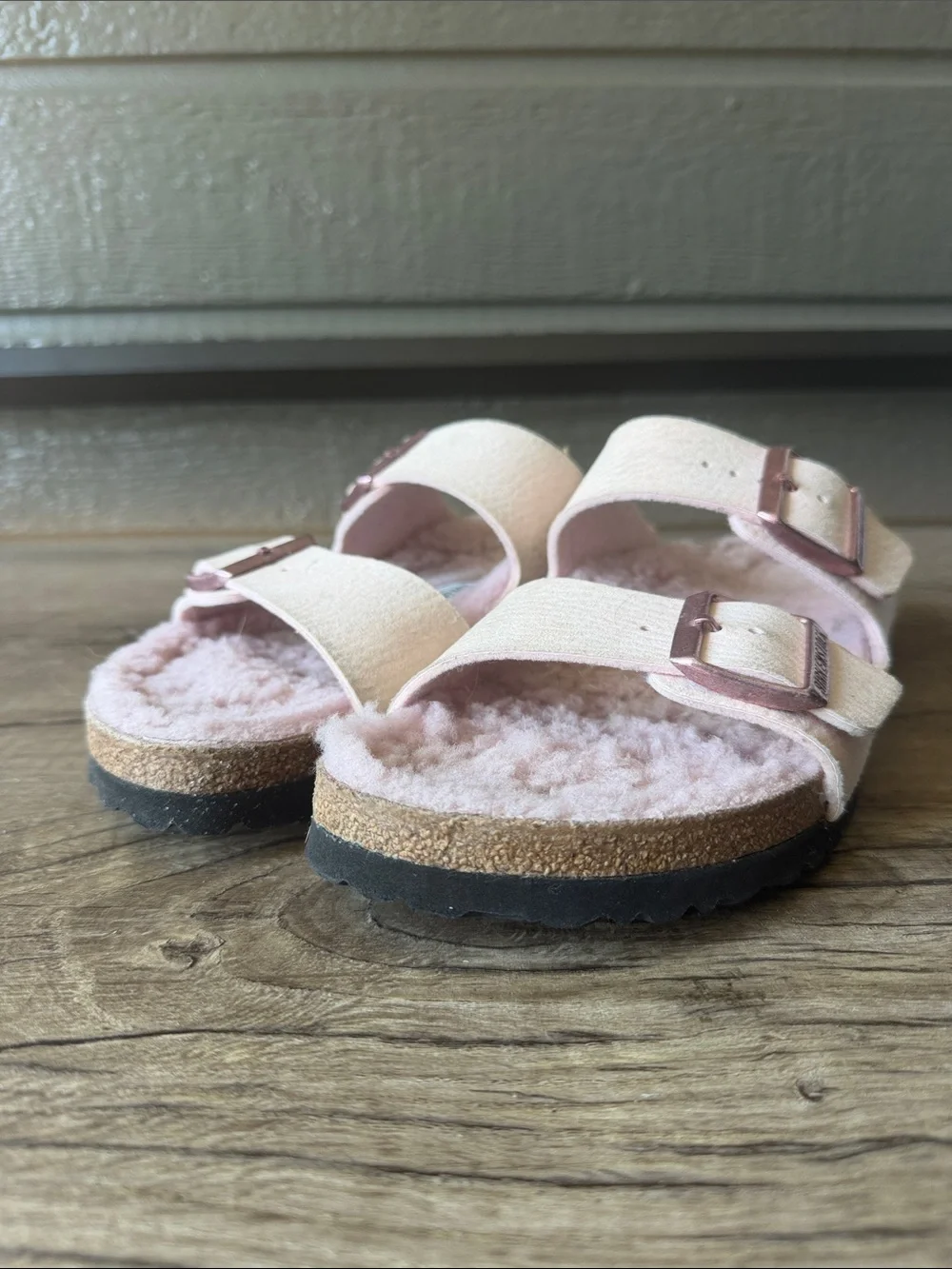 Birkenstock Women’s Pink Fleece-Lined Double Buckle Sandals size 41